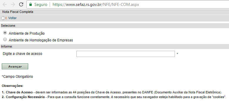 Consulta NFe através da Sefaz RS