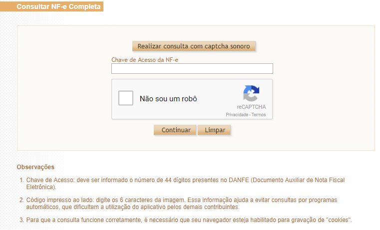 Instruções da Sefaz para baixar XML da NFe