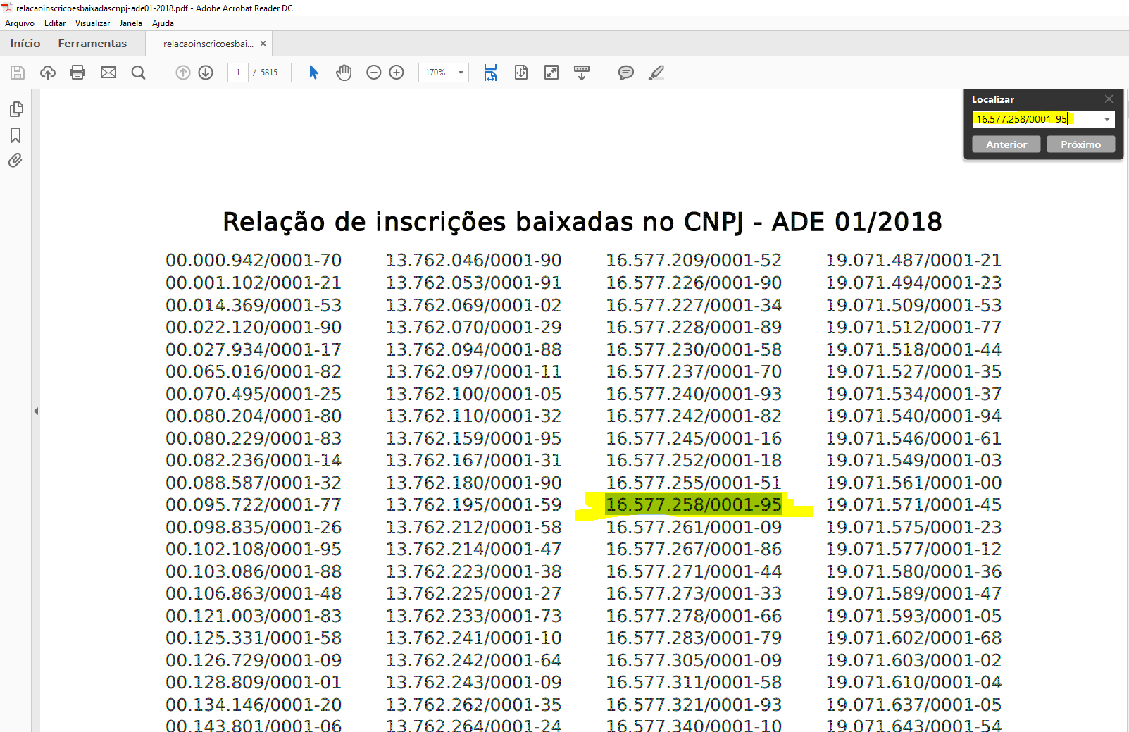 Busca por CNPJ no PDF