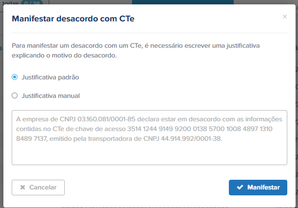 Manifestação de CTe Qive