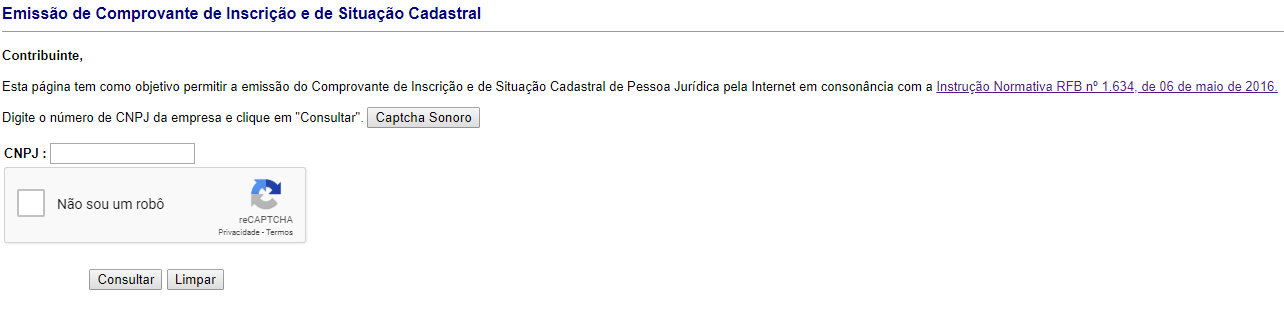 Emissão de Comprovante de CNPJ através do site da Receita Federal