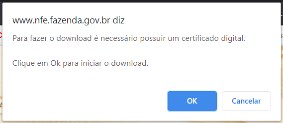 Aviso exibido no Portal NFe sobre a exigência do certificado digital para a consulta de XML a partir de julho de 2020