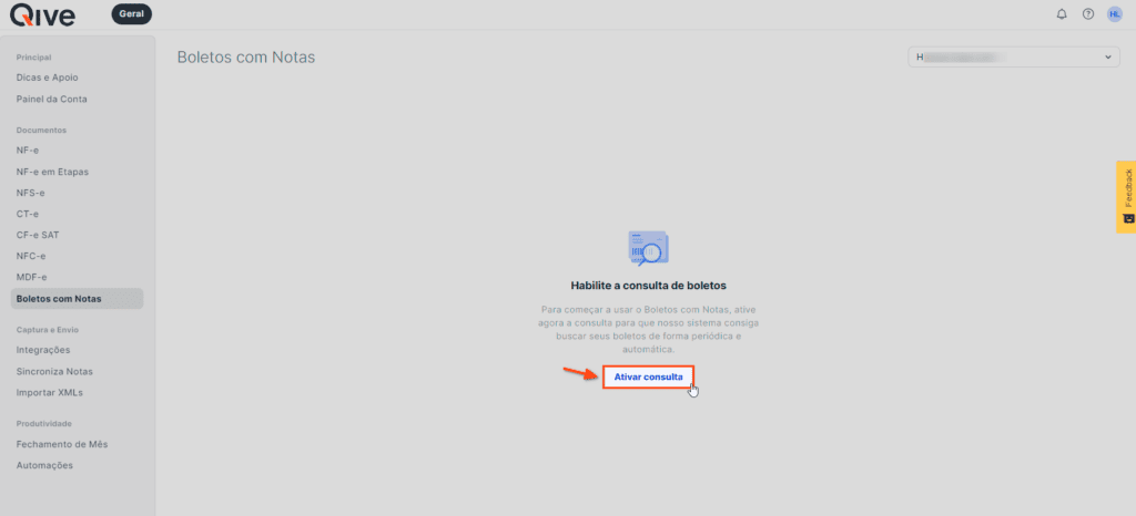 Ativação de consulta de boletos com notas